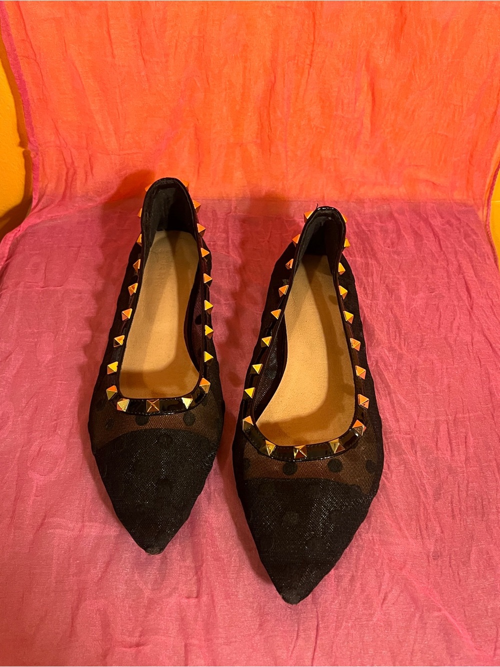 SHEIN Black Pointed-Toe Studded Flats